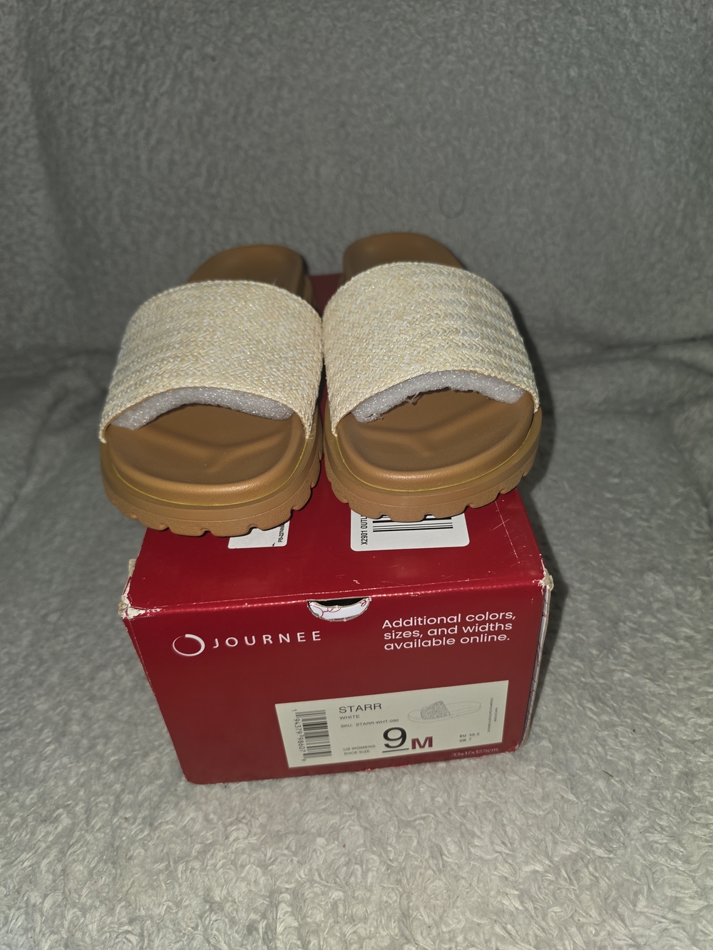 NWT Journee Collection Starr Woven Slide Sandals White Neutral Size 9M